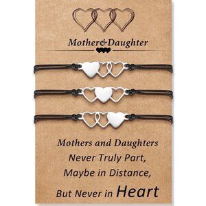 Mother Daughter Bracelets Set for 3 - Mommy and Me Matching Heart Wish Bracelets